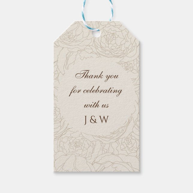 Braunbeige Monogramm-Gastgeschenk Hochzeiten Geschenkanhänger (Vorderseite)