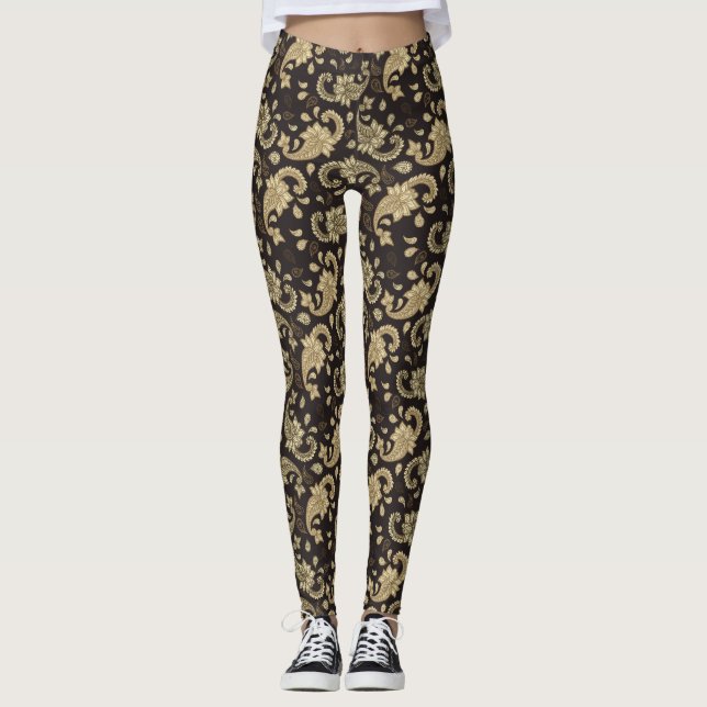 Braunbeige Paisley Pattern Leggings (Vorderseite)