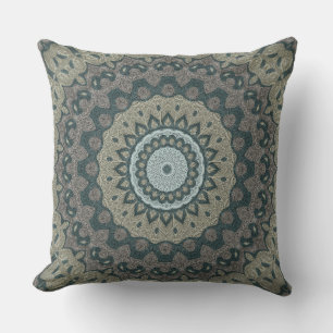 Braunbeige- und Blaugrüne Mandala mit Stammes-Symm Kissen