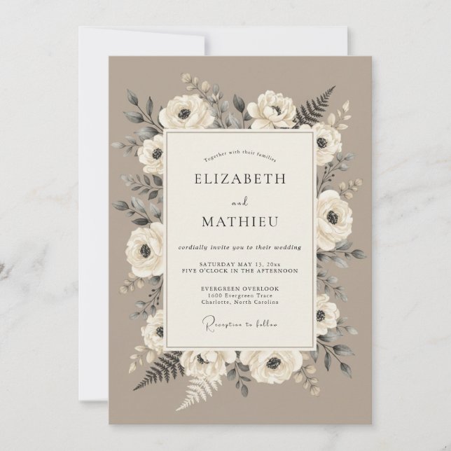 Braunbeige Verfeinerte Rustikale Hochzeit Einladung (Vorderseite)