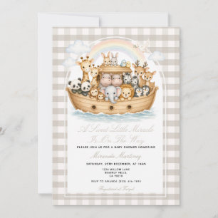 Braunbeiger Gingham Noahs-Arch-Baby-Party  Einladung