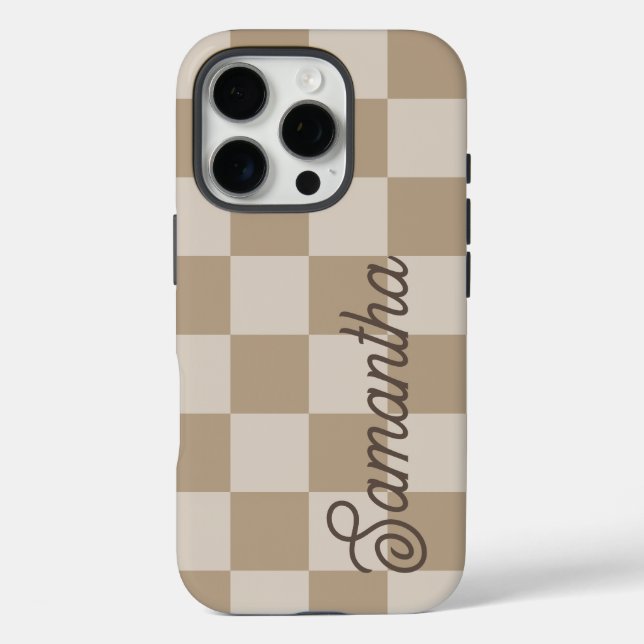Braunbeiger Karo Schriftname Case-Mate iPhone Hülle (Rückseite)