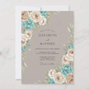 Braunblaue Blumenanordnung Hochzeit Einladung