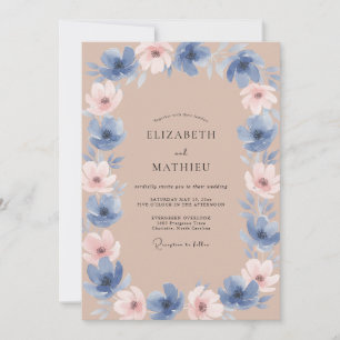 Braunblaue Blütenhochzeit Einladung