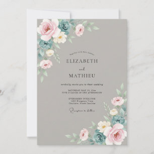 Braunblaue Ranunculus-Stille-Eukalyptus-Hochzeit Einladung