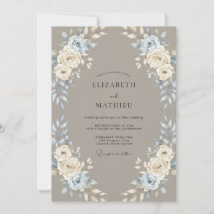 Braunblaue Rosenhochzeit Einladung