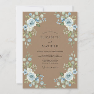 Braunblaue Rosenhochzeit Einladung