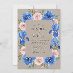 Braunblaue Schwertlilien-Eukalyptus-Hochzeit Einladung