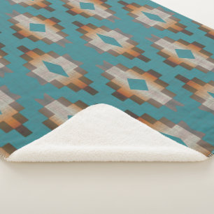 Braunblaue Teal-Orange-Stammeskunst-Muster Sherpadecke