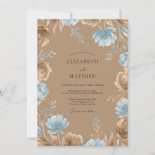 Braunblaue Wildblumen-Hochzeit Einladung