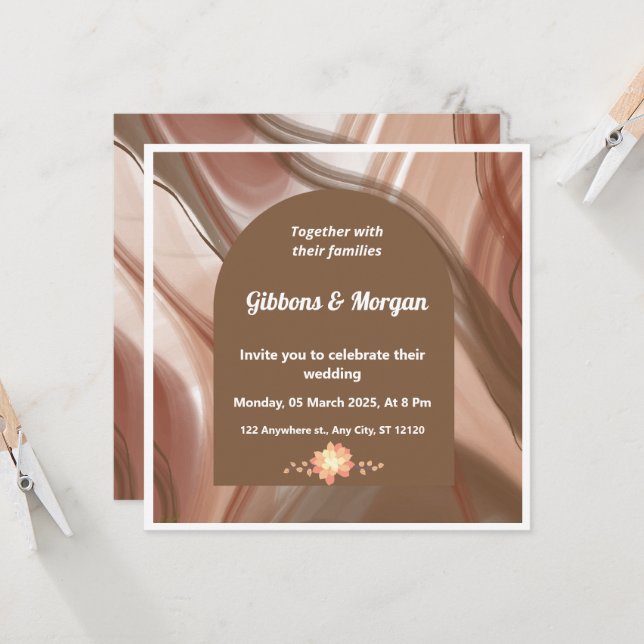 Braunbogen und Abstraktes wirbeln Einladung zur Ho (Vorderseite/Rückseite Beispiel)