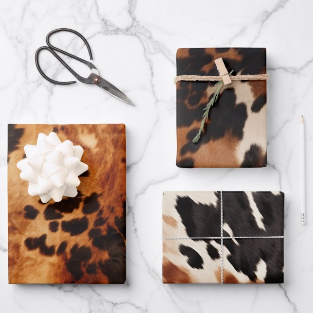 Brauncreme-Cowhide-Hochzeit Geschenkpapier Set (Vorderseite)