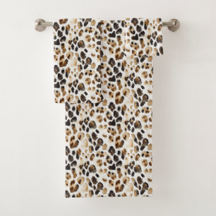 Brauncreme Leopard Badhandtuch Set