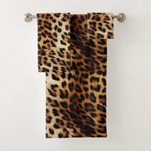 Brauncreme Leopard Badhandtuch Set