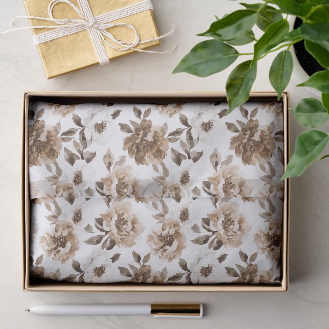 Brauncreme Weiße Blume Geburtstag Seidenpapier (Geschenk)