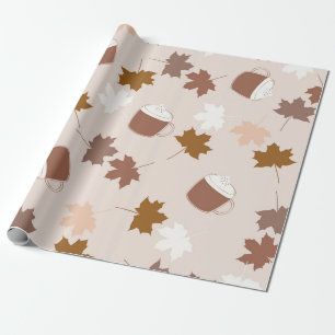 Braune Ahorn Blätter Latte Coffee Vintage Muster Geschenkpapier