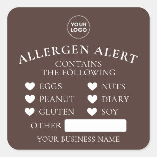Braune Allergie-Warnung Bäckerei Kuchen Lebensmitt Quadratischer Aufkleber