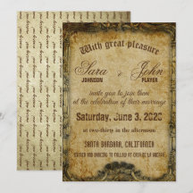 Braune alte Papier-Hochzeitseinladung im Vintage-S