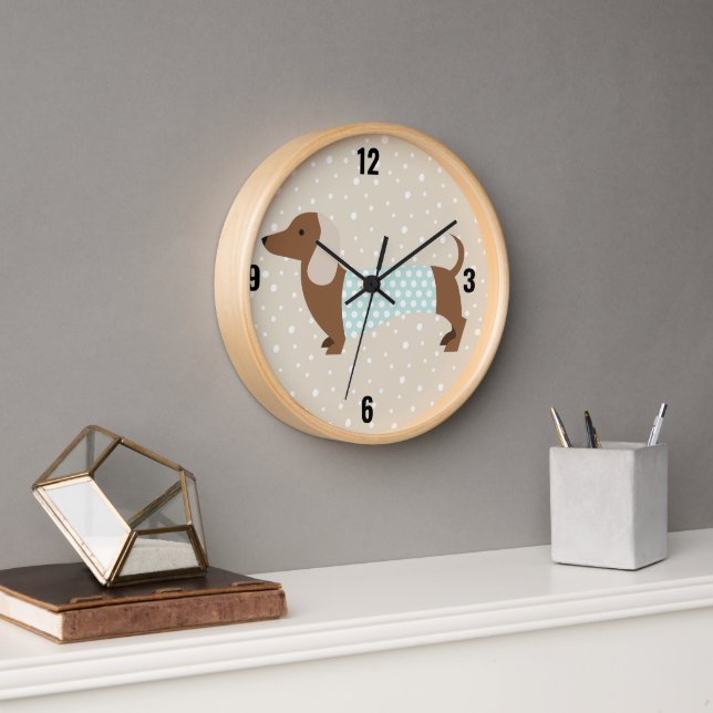 Braune animierte Dachshund-Wanduhr Uhr (Büro)