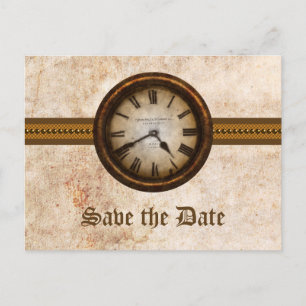 Braune antike Uhr Save the Date Postkarte
