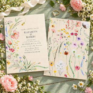 Braune Aquarell-Wildblumen-Hochzeitseinladung Einladung