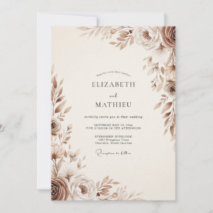 Braune Ätherische Blumige Hochzeit Einladung