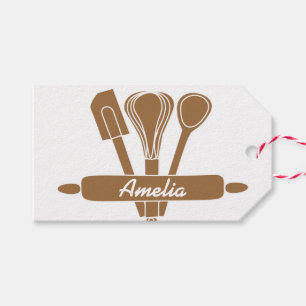 Braune Backutensilien Personalisierter Name Geschenkanhänger