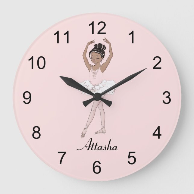Braune Ballerina fünfte Position Große Wanduhr (Vorderseite)