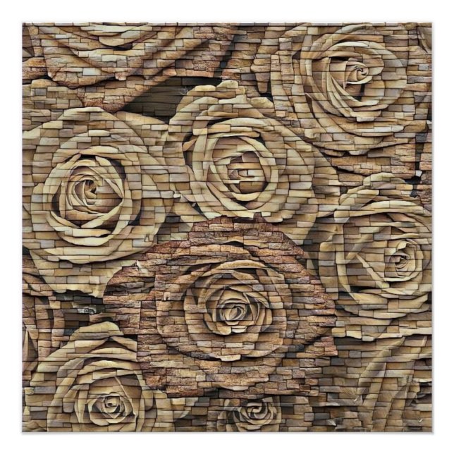 Braune beige Rose - moderne, zeichnend Mauer Poster (Vorderseite)