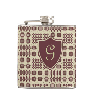 Braune, beige walisische Tapisserie Monogram Hip F Flachmann