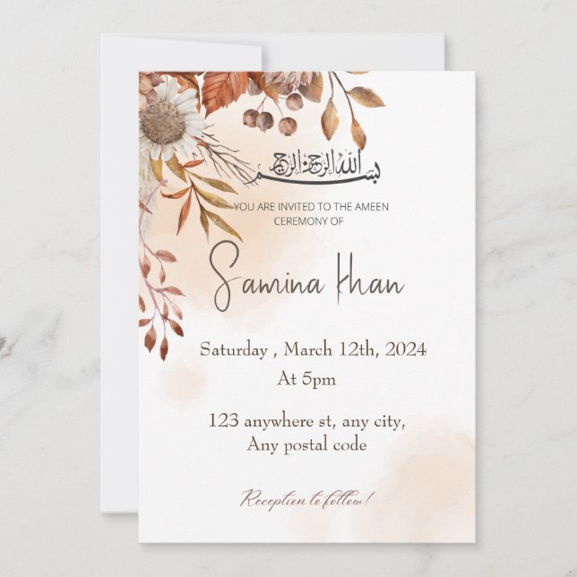 Braune Blätter mit Ameen laden Einladung (Vorderseite)