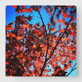 Braune Blätter Quadratische Wanduhr