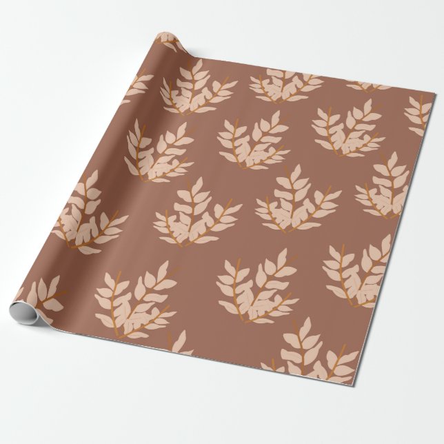 Braune Blätter Vintages Linienmuster Geschenkpapier (Ungerollt)