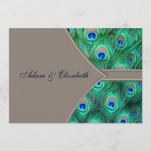 Braune blaue Pfauen-Hochzeitseinladungen Einladung