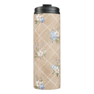 Braune Blaue Weiße Blumen Thermosbecher