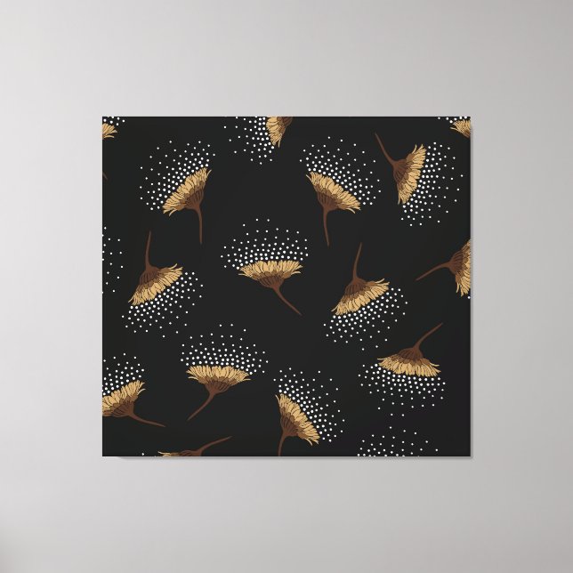 Braune Blume, nahtloser schwarzer Hintergrund. Leinwanddruck (Vorderseite)