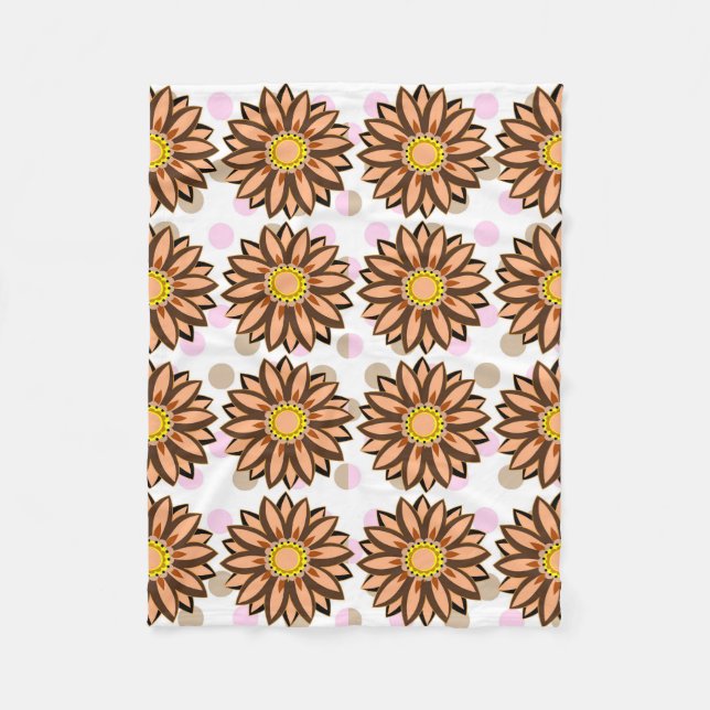 Braune Blume Pink Polka dot Floral Muster Fleecedecke (Vorderseite)