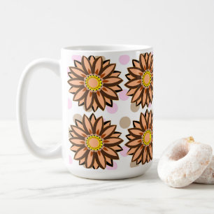 Braune Blume Pink Polka dot Floral Muster Kaffeetasse