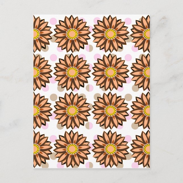Braune Blume Pink Polka dot Floral Muster Postkarte (Vorderseite)