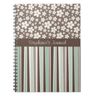 Braune Blume und Streifen Personalisiert Notebook Notizblock