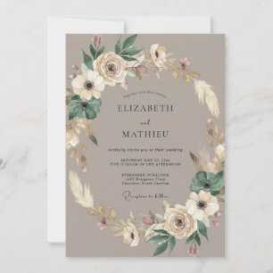 Braune Blumen Boho-Hochzeit Einladung