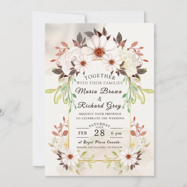 Braune Blumen Hochzeitseinladung Einladung (Vorderseite)