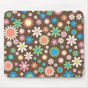 Braune Blumen im Vintage-Look mit Gänseblümchen, r Mousepad