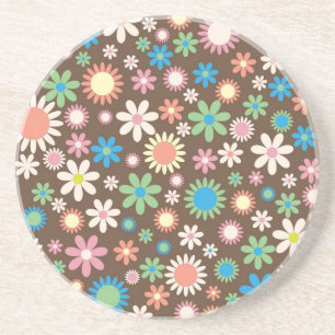 Braune Blumen im Vintage-Look mit Gänseblümchen, r Sandstein Untersetzer