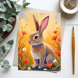 Braune Bunny Floral Field Animal Painting Postkarte