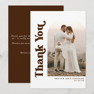 Braune Chocolate-Arch und Retro-Typ Foto-Hochzeit Dankeskarte