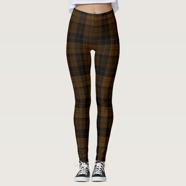 Braune Cola-Farbe, Schwarzer Nero Twill Tartan, Ka Leggings (Vorderseite)
