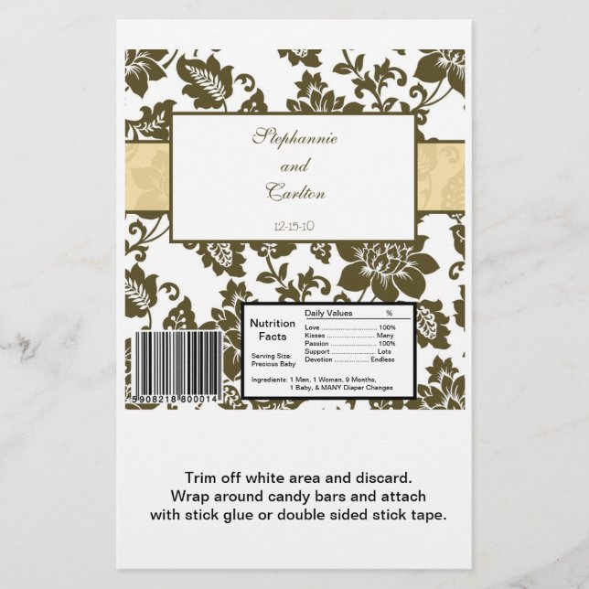 Braune/creme-florale Damaskus Hochzeitscreme Candy (Vorderseite)