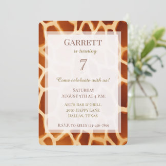 Braune Creme Giraffe Tier Print Birthday Einladung