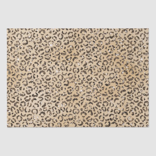 Braune Creme Glitzer Leopard Print Seidenpapier (Vorderseite)